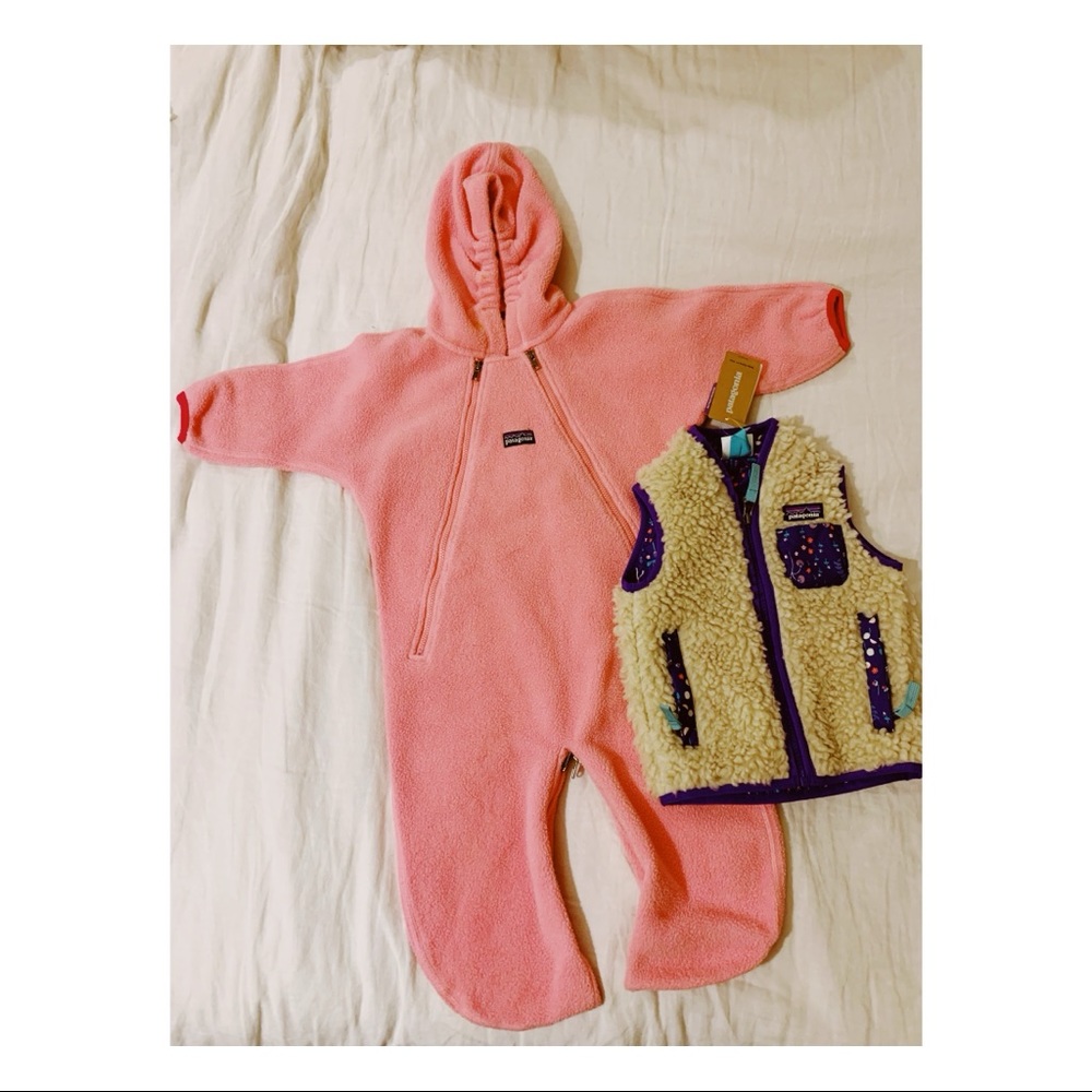 PATAGONIA BABY BUNDLE: fleece bunting and vest NWT 6-12 months